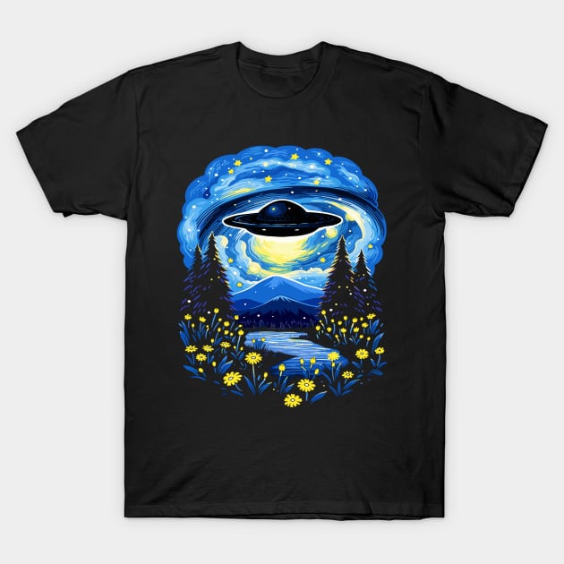 Starry Night UFO Alien Gifts Men Women Kids Funny Alien T-Shirt by KsuAnn